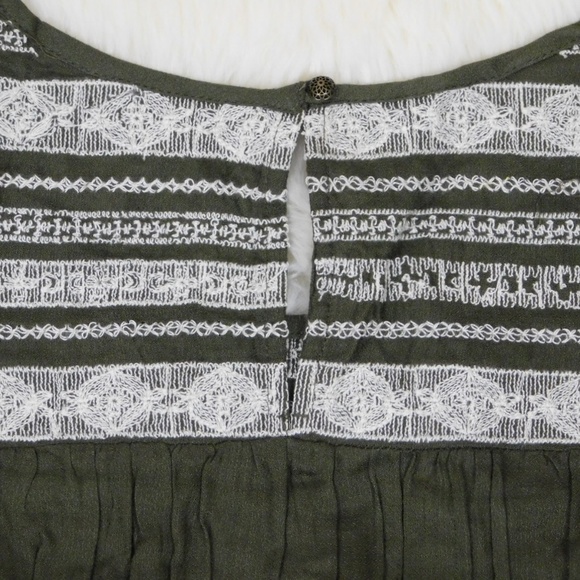 Lucky Brand Woven Beaded Boho Blouse Olive 3/4 Slv - Picture 6 of 8